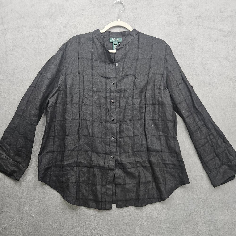 Lauren Ralph Lauren 100% Linen Button Blouse Windowpane Top 1X Coastal